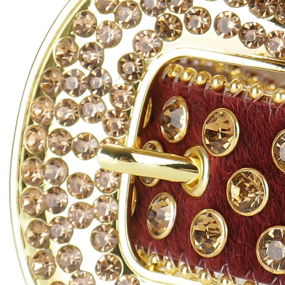 Rhinestone Belt-SUN045-Burgundy Horse Hair Belt with Champagne Rhinestones - Picture 6 of 6